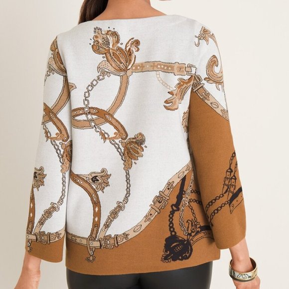 Chain Floral Motifs Boat Neck Pullover Sweater - Picture 2 of 4